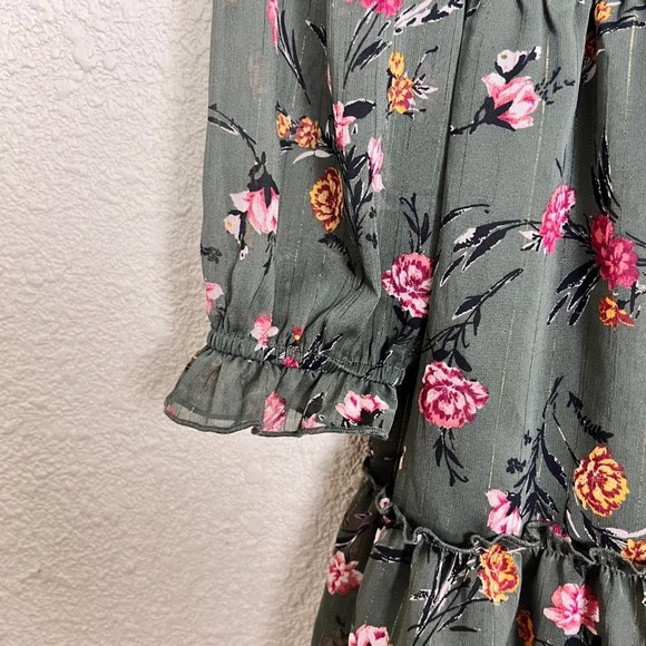 Drew Womens Green Floral Chiffon Dress Small Smocked Ruffle Lined Keyhole NWT - Picture 8 of 12